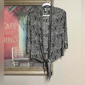 Chico's Black & White Paisley Tie-Front Cardigan
